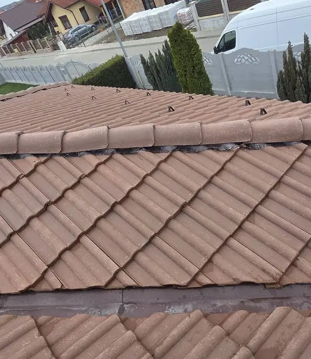 Același acoperiș din țiglă după spălare, fără licheni