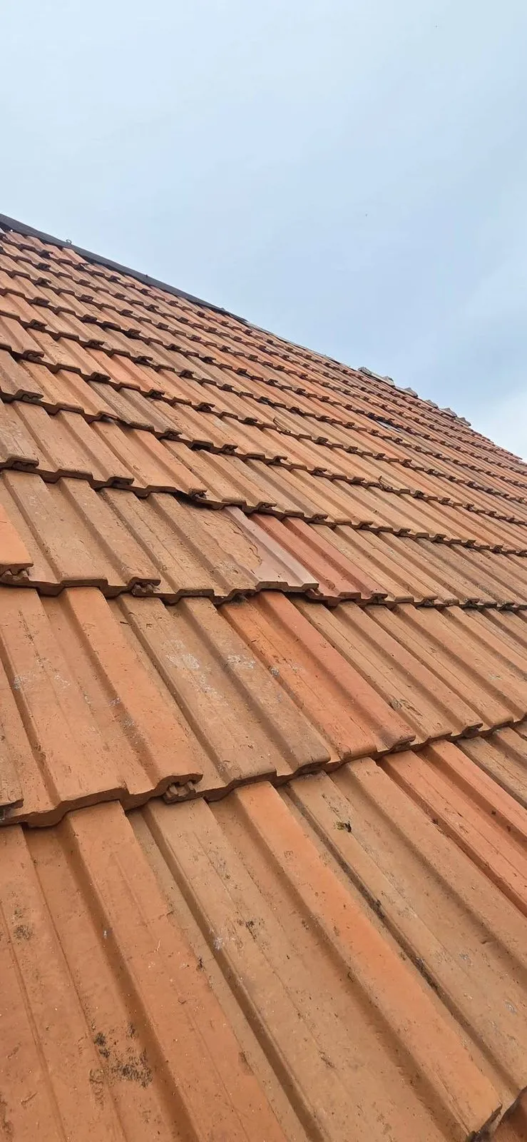 Acoperiș din țiglă după curățare, cu culoarea țiglei refăcută